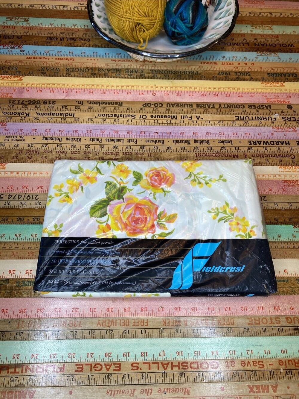 Vintage Fieldcrest Full Flat FloralSheet Peace Rose Percale Double 81 X 104
